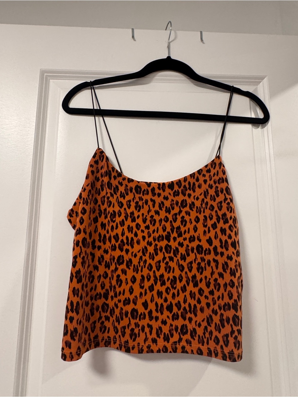 Women’s Orange Leopard Print Spaghetti Strap Crop Tank Top